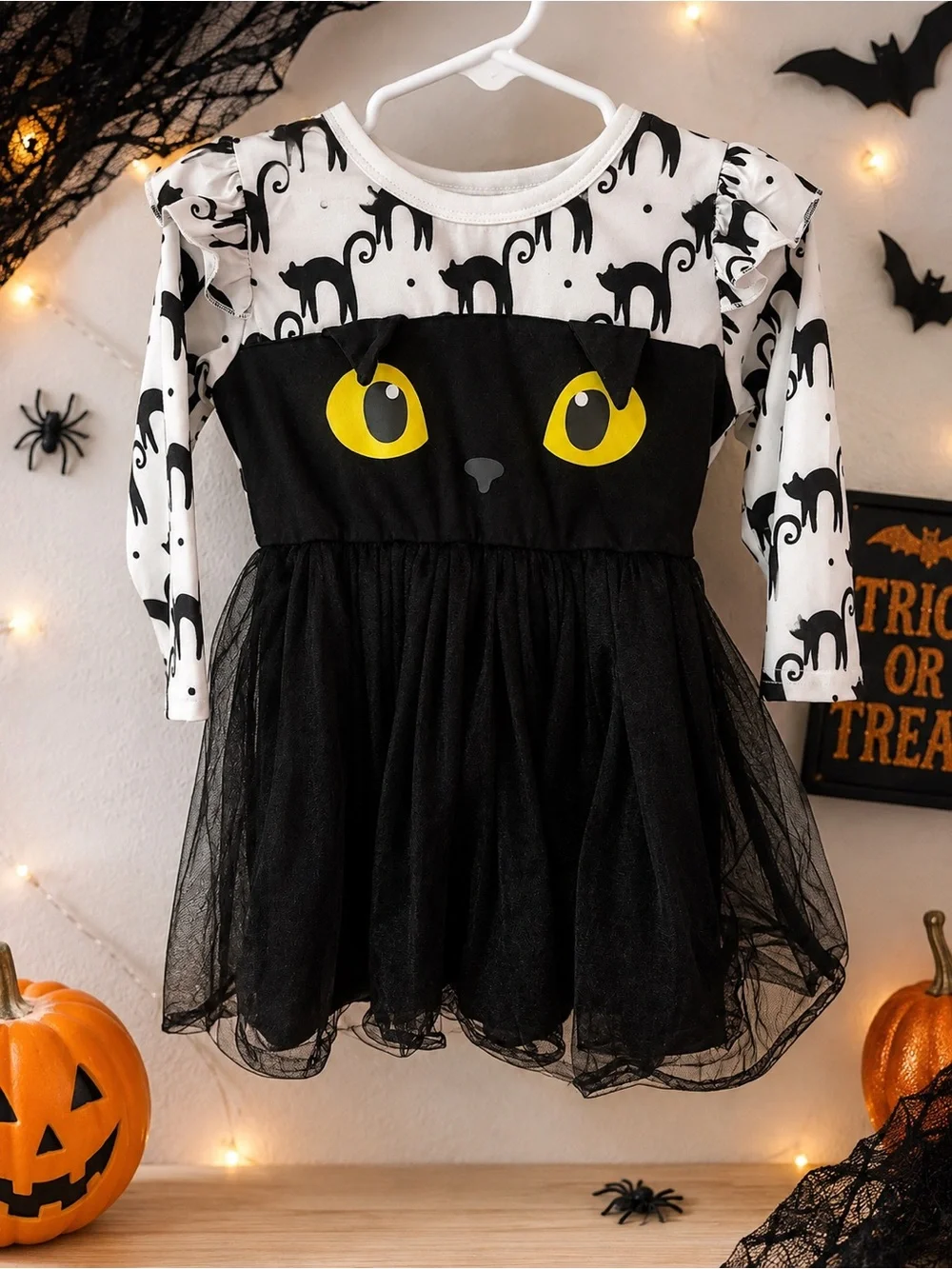 Kids Black Cat Halloween Dress Costume - Black